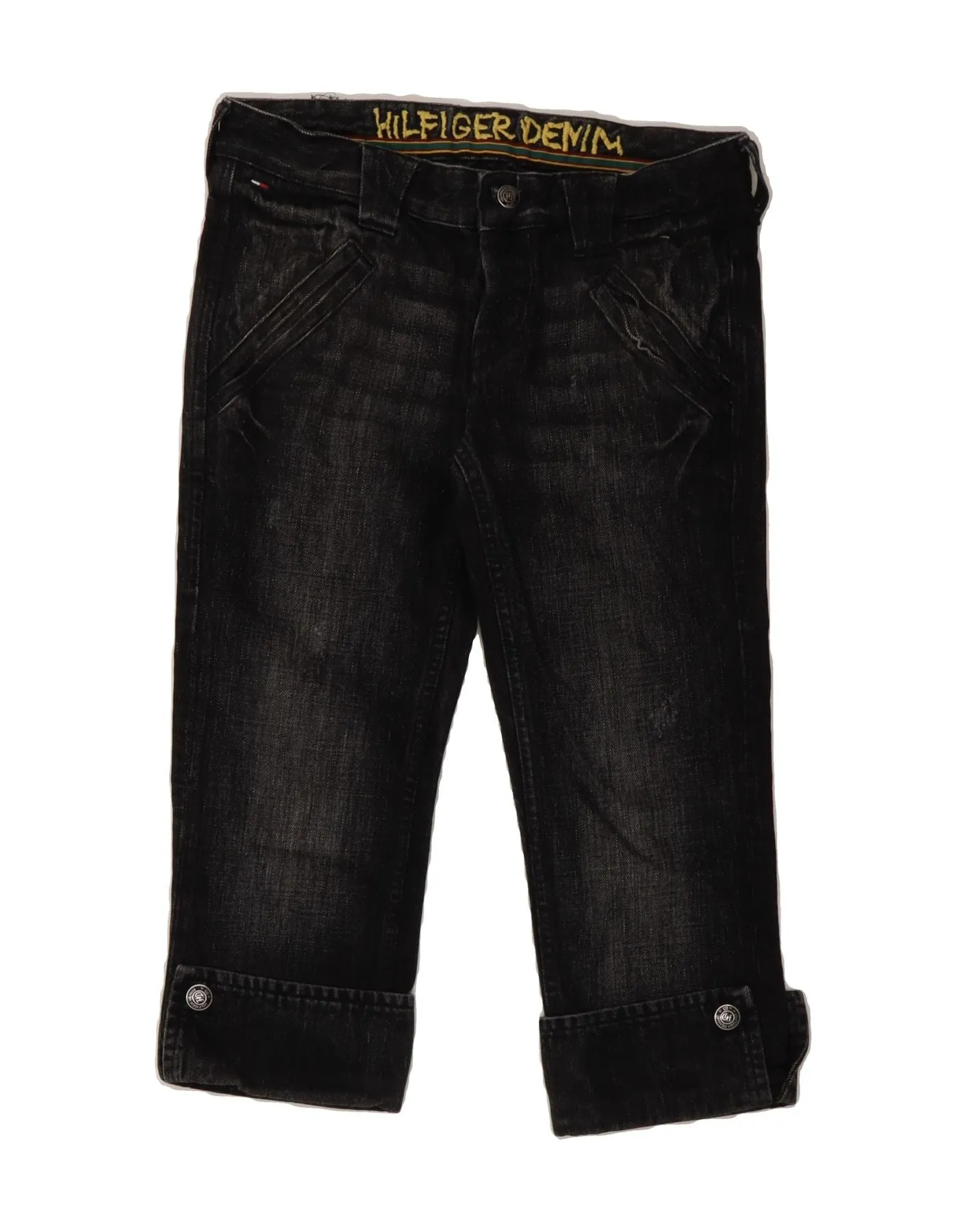 Weekend Casual Handcrafted Detail TOMMY HILFIGER Womens Denim Bermuda Shorts W28 Medium Black Cotton