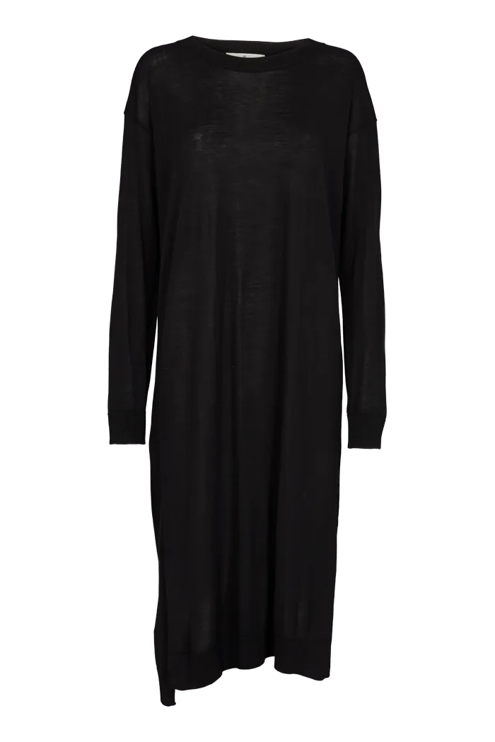 Vera Long Dress - Black Fold-Over-Detail Jewel Tones