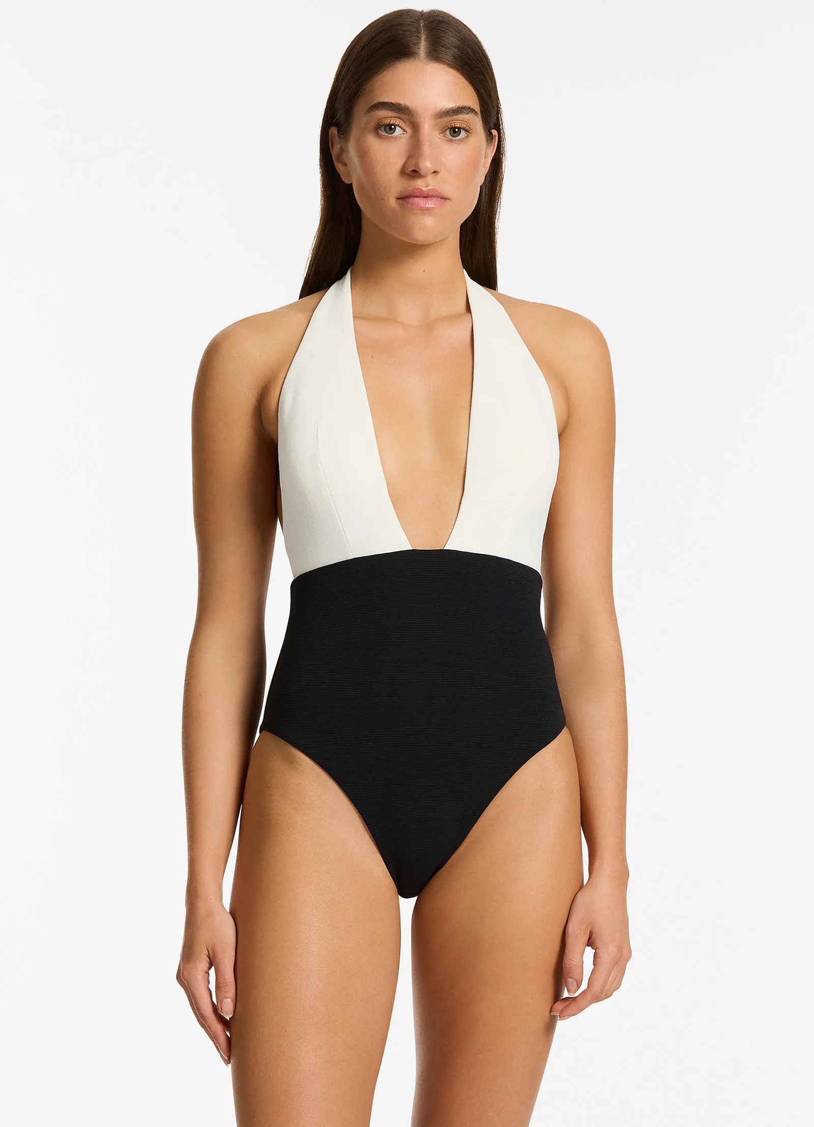 Versa Rib Plunge One Piece - Black/Cream Poolside Look Durable Quality