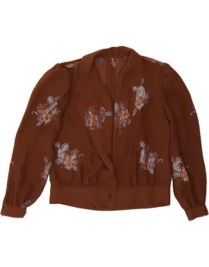 VINTAGE Womens Shirt Blouse UK 12 Medium Brown Floral Multi Pocket Utility