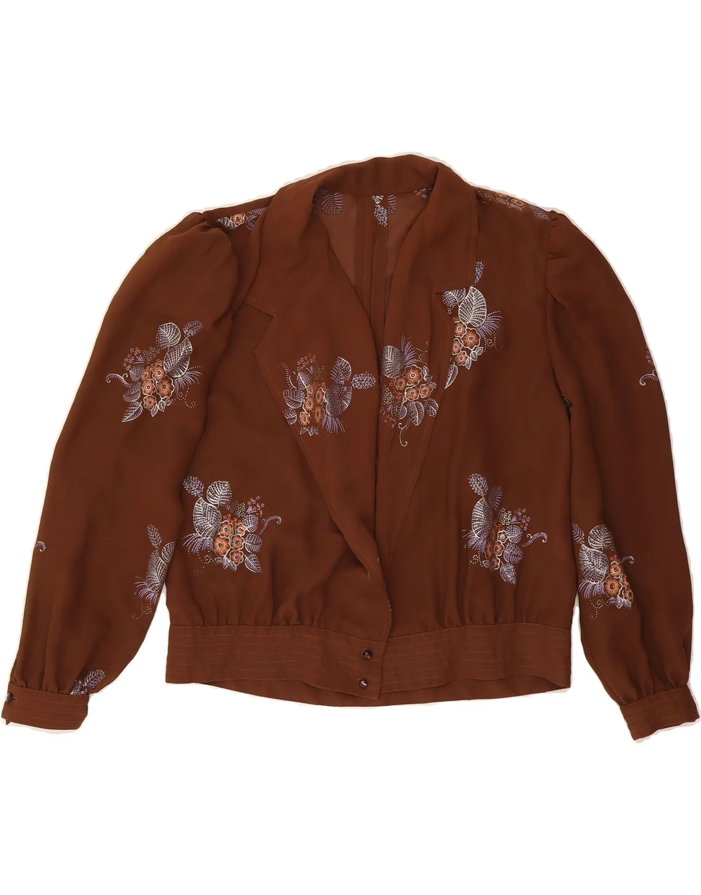 VINTAGE Womens Shirt Blouse UK 12 Medium Brown Floral Multi Pocket Utility