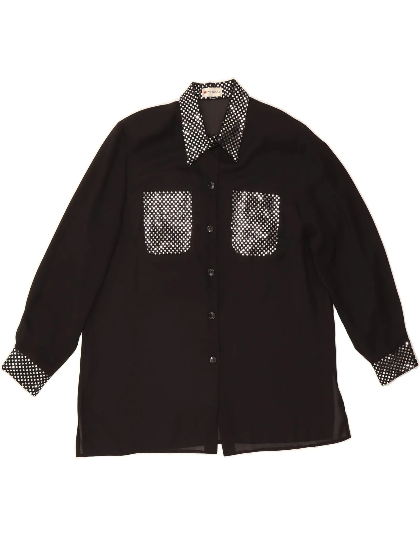 FABIANI Womens Shirt Blouse UK 18 XL Black Spotted Spring Trend Premium Quality