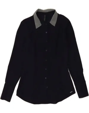 GUESS Womens Shirt UK 12 Medium Navy Blue Polyester Edgy Design Multipurpose Utility