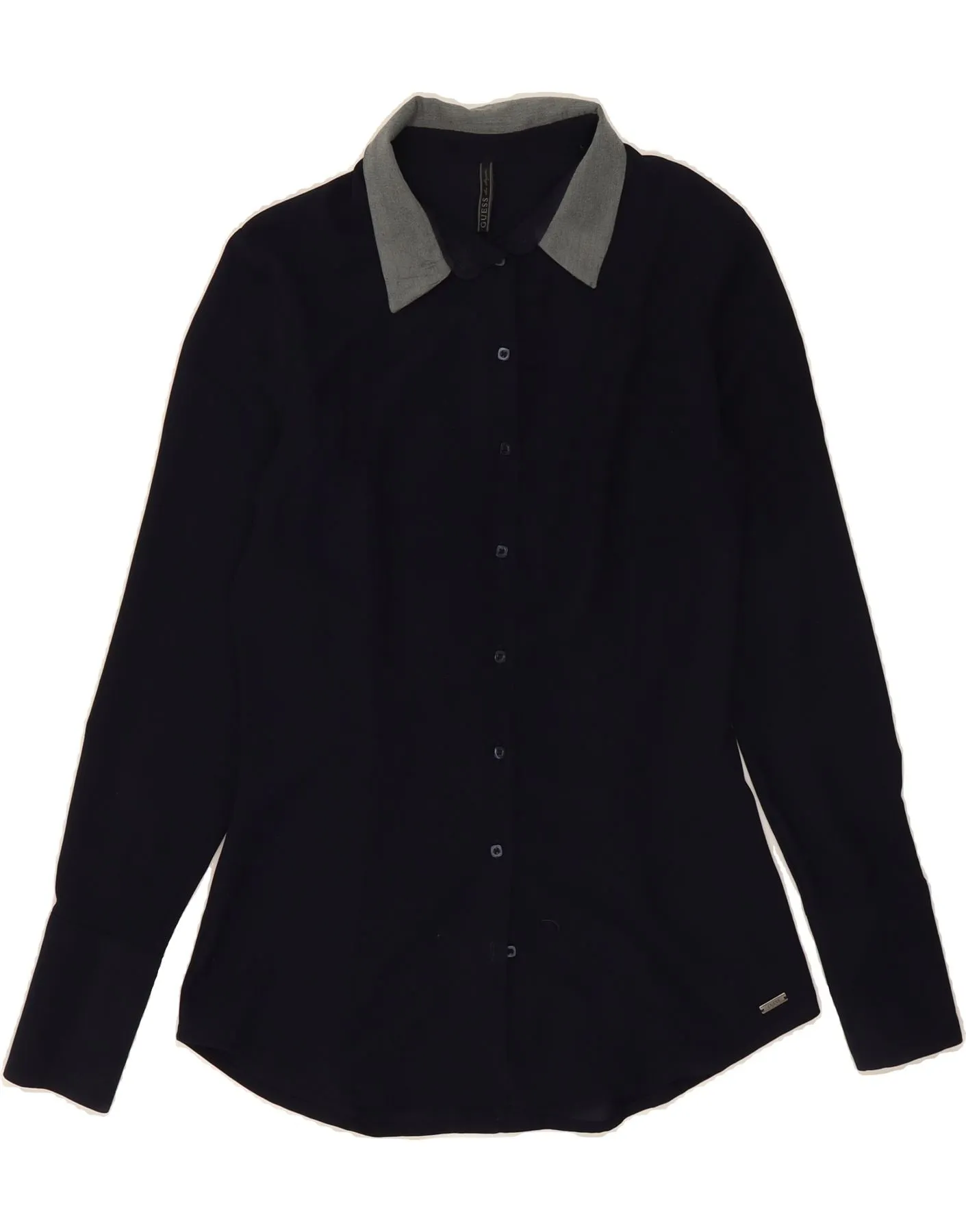 GUESS Womens Shirt UK 12 Medium Navy Blue Polyester Edgy Design Multipurpose Utility