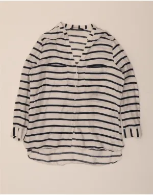 ZARA Womens Shirt Blouse UK 16 Large White Striped Linen Camping Essential