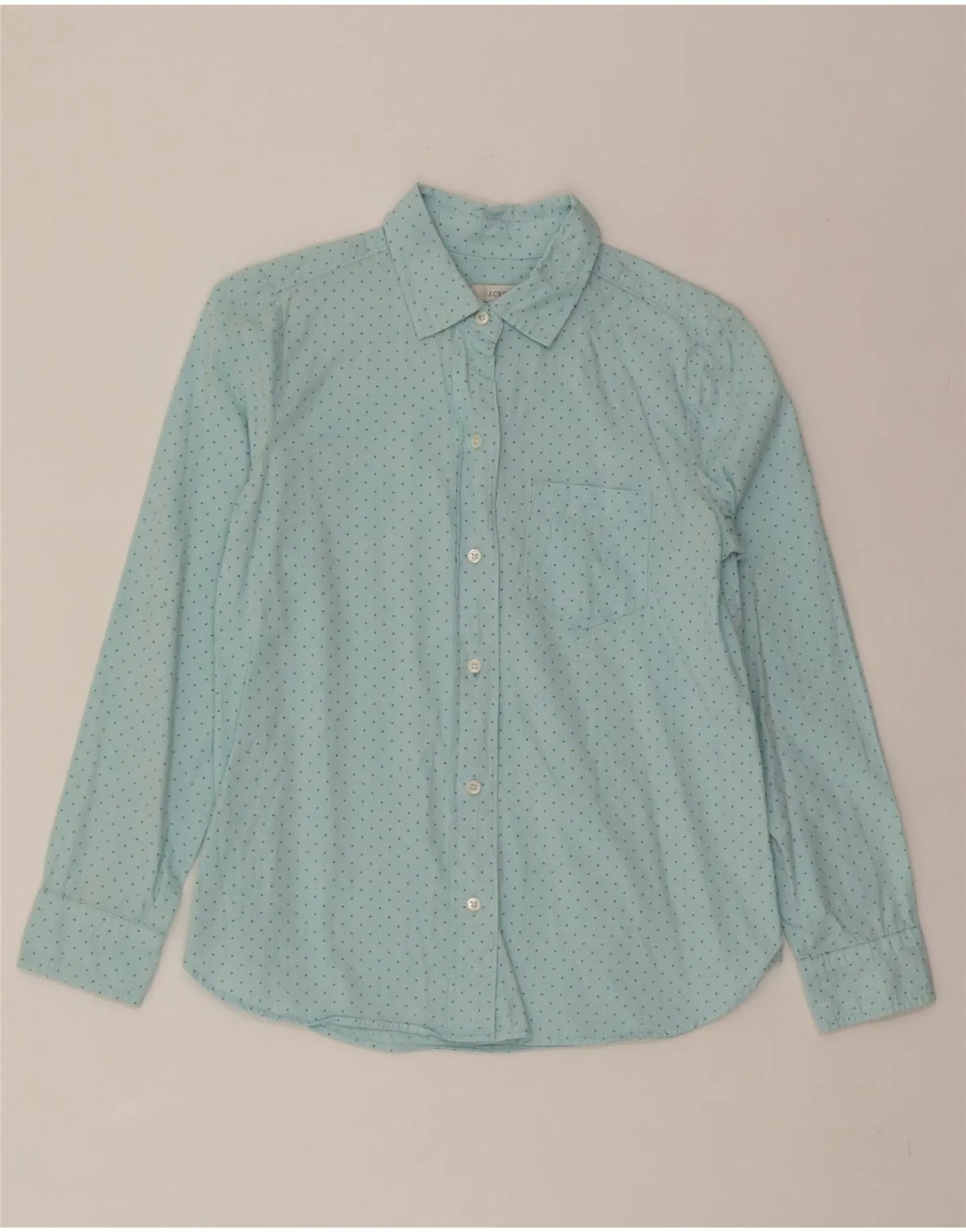 J. CREW Womens Shirt US 00 2XS Turquoise Polka Dot Cotton Tuckable Hem