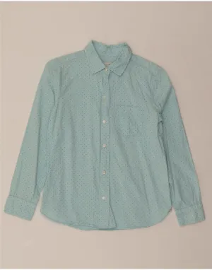 J. CREW Womens Shirt US 00 2XS Turquoise Polka Dot Cotton Tuckable Hem