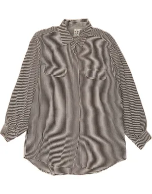 Contrast Stitch Smooth Finish VINTAGE Womens Shirt Blouse UK 14 Medium White Striped Silk