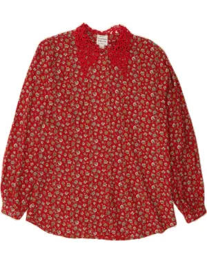 BENETTON Womens Shirt Blouse IT 44 Medium Red Floral Cotton Vibrant Colors elegant design