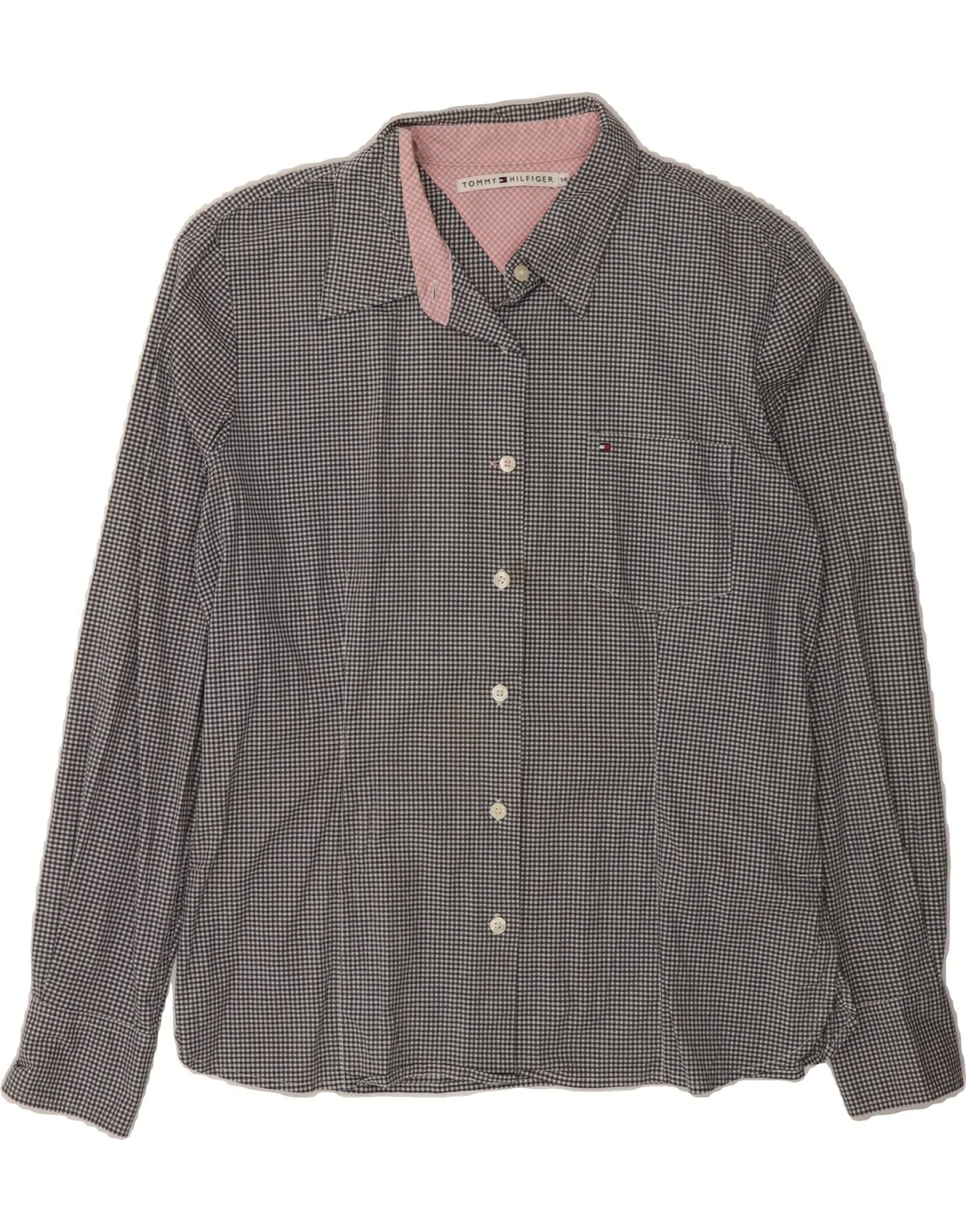 TOMMY HILFIGER Womens Shirt US 14 XL Black Gingham Cotton Plus Size Fit Contemporary Style