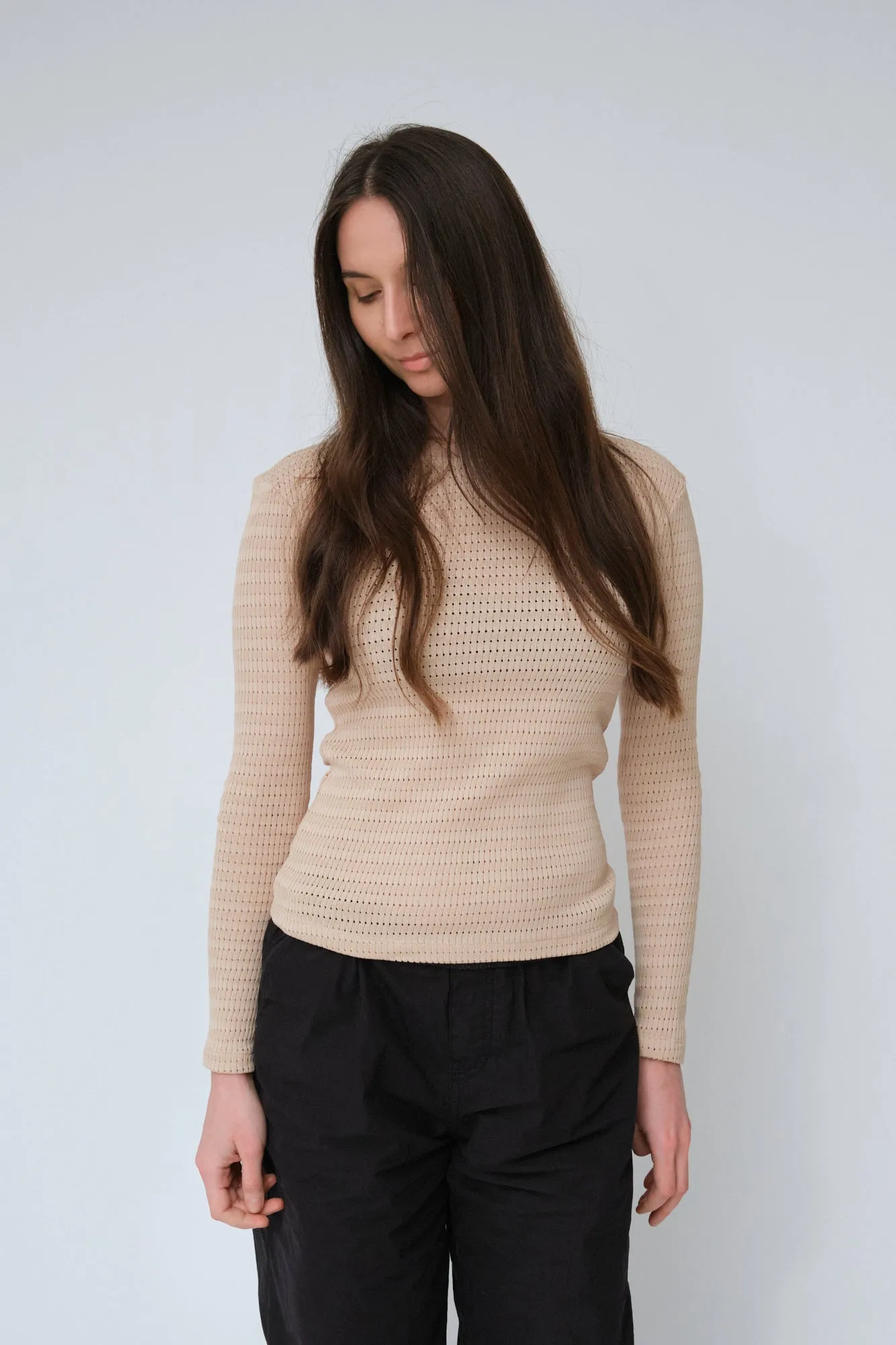 Roomy Waist Cool and Relaxed Karla LS Tee - Sesame