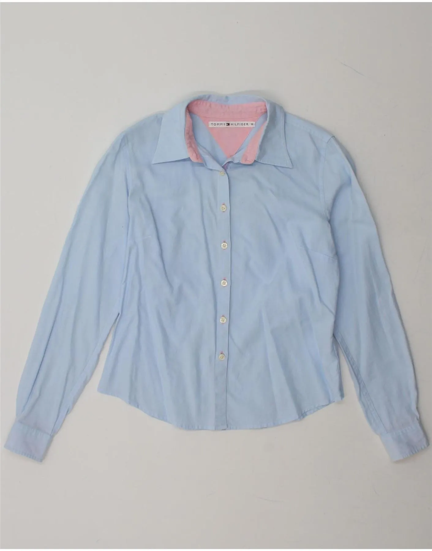 TOMMY HILFIGER Womens Shirt US 6 Medium Blue Reinforced Elasticity