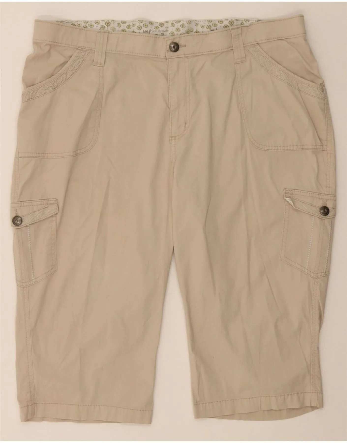 Plus size option LEE Womens High Waist Cargo Bermuda Shorts US 18 2XL W38  Beige Cotton