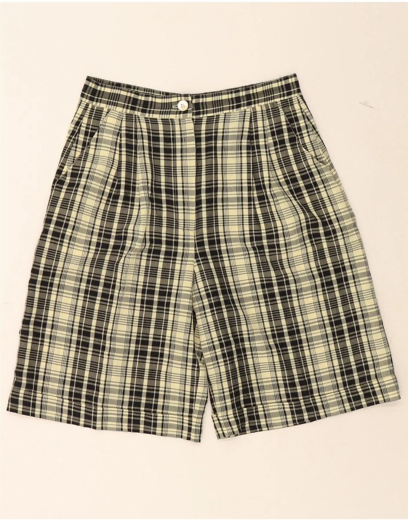 ALBA FORNARI Womens High Rise Bermuda Shorts W30 Medium  Yellow Check Inner Layer