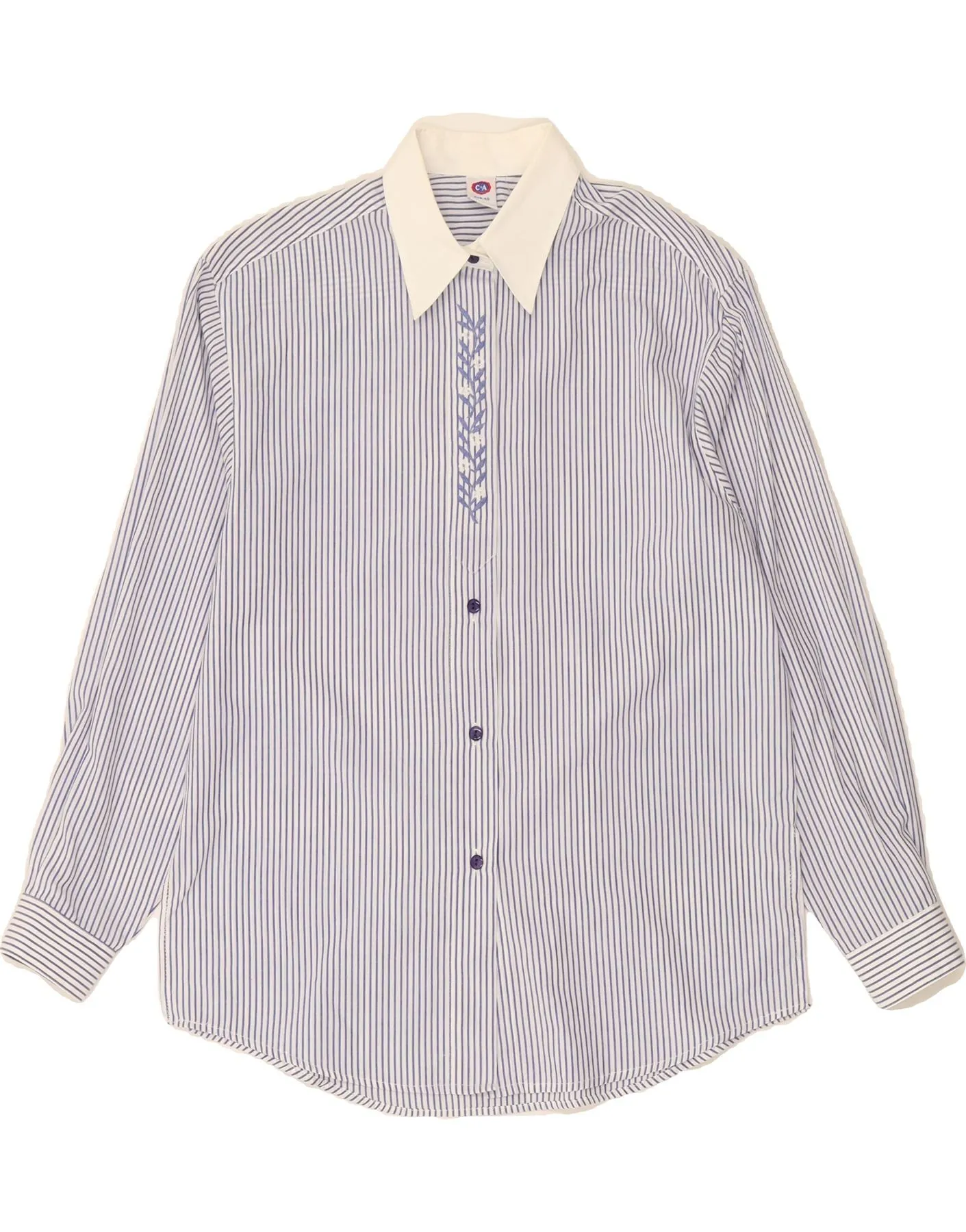 C&A Womens Shirt Size 40 Medium Blue Pinstripe Polyester Trendsetting