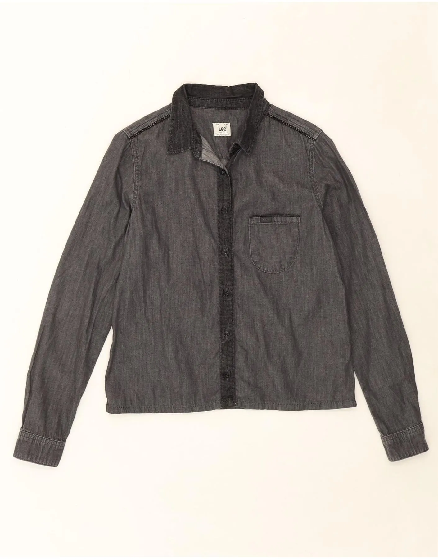 LEE Womens Shirt UK 10 Small Grey Cotton Contemporary Style Athleisure Wear