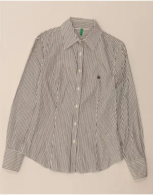 Festival Outfit BENETTON Womens Shirt UK 10 Small White Striped Cotton