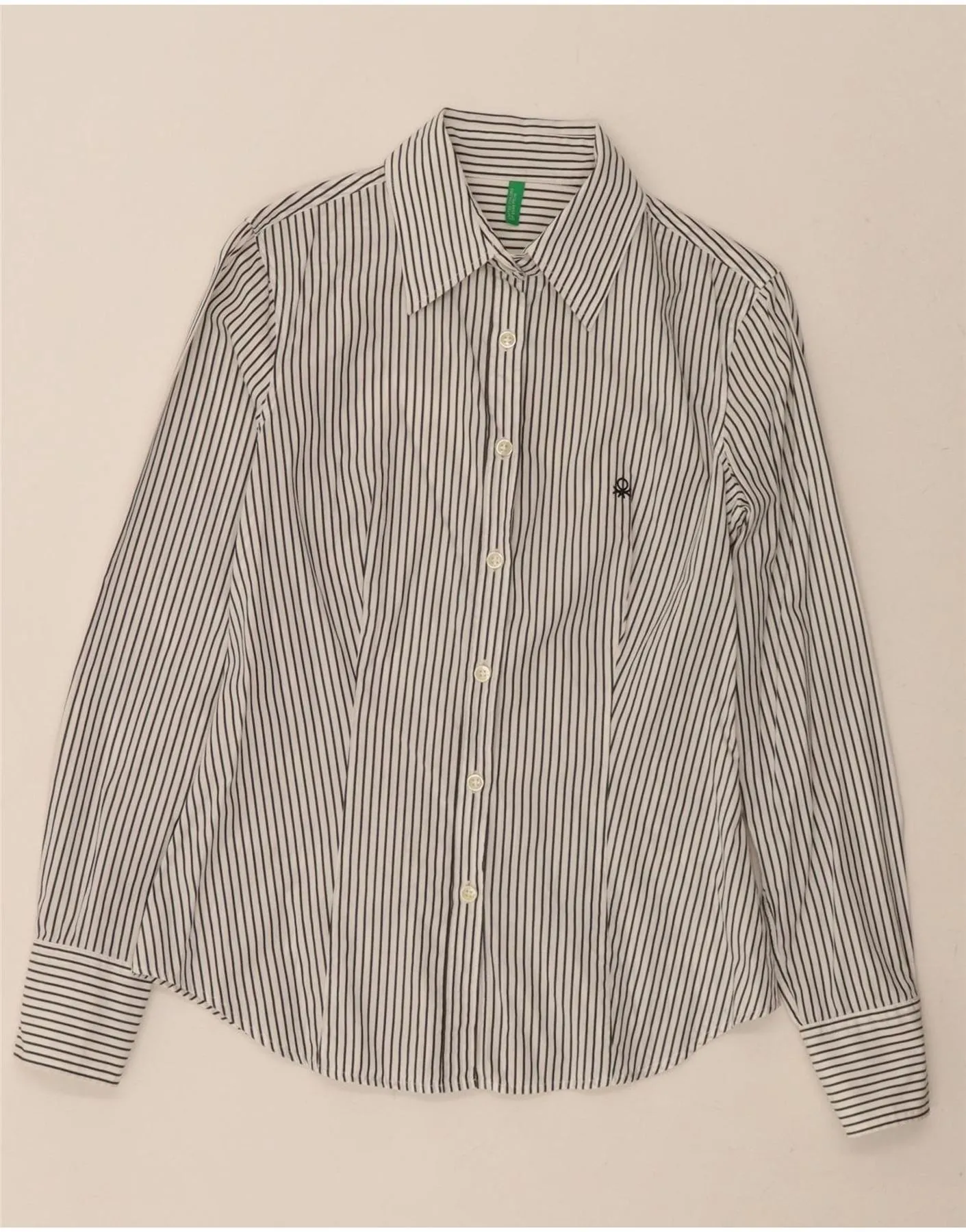 Festival Outfit BENETTON Womens Shirt UK 10 Small White Striped Cotton