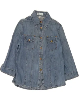 Embroidered Logo Formal Elegance VINTAGE Womens Denim Shirt UK 14 Large Blue Cotton
