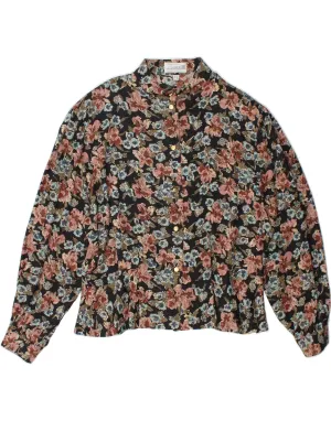 PETER HAHN Womens Shirt Blouse UK 20 2XL Black Floral Silk Multi Layer Stitching