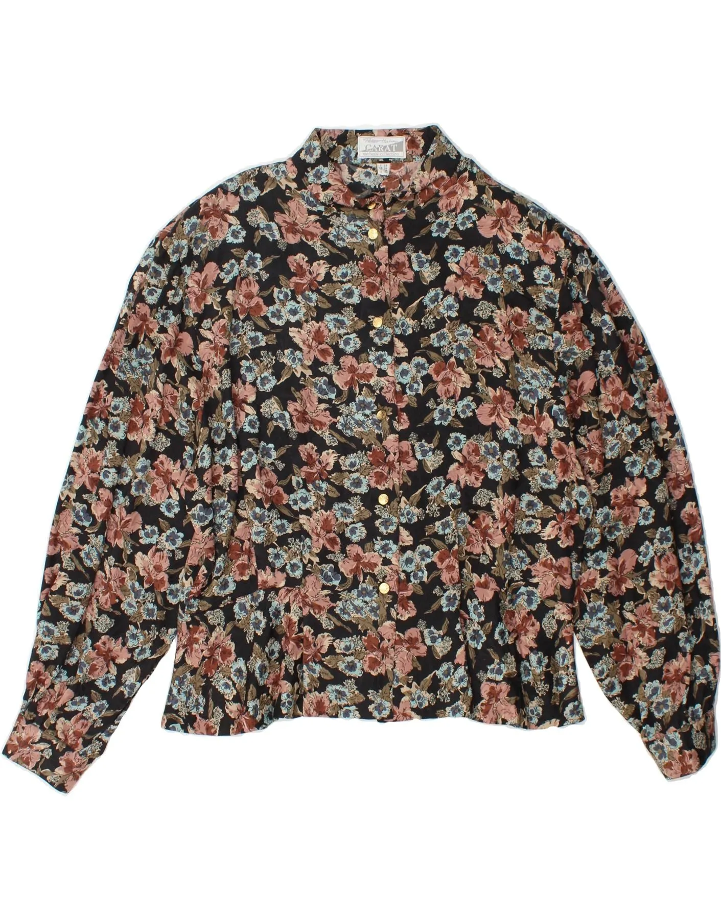 PETER HAHN Womens Shirt Blouse UK 20 2XL Black Floral Silk Multi Layer Stitching