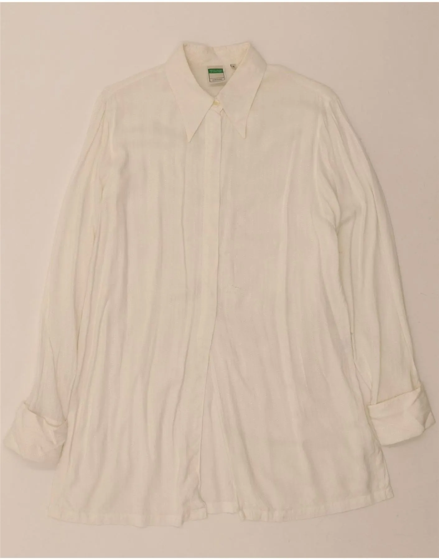 BENETTON Womens Shirt Dress IT 46 Large White Viscose Athleisure Trend Black Tie Optional