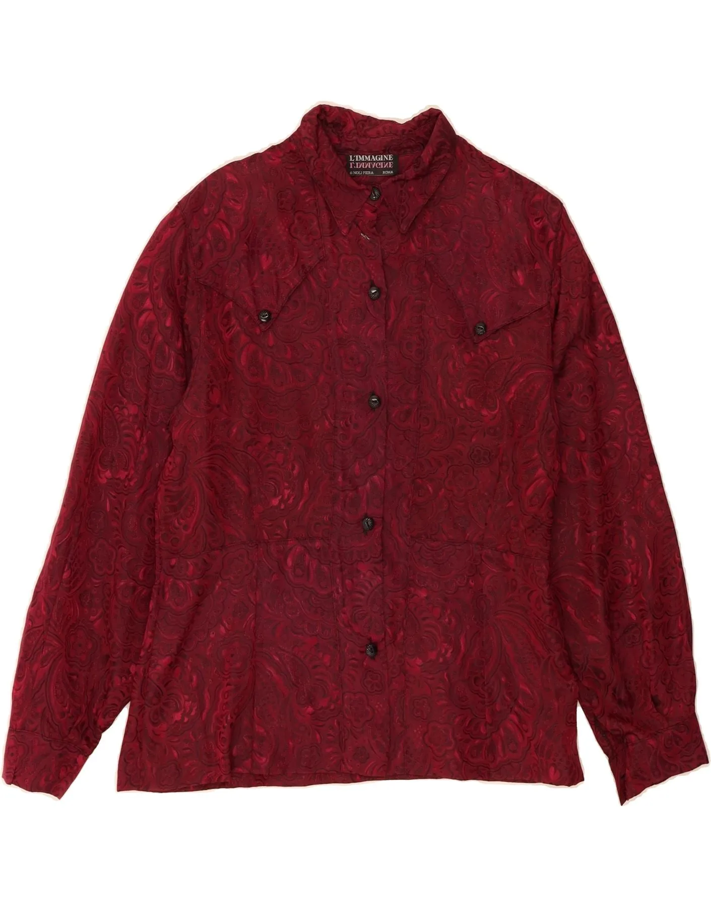 Urban Fashion VINTAGE Womens Shirt Blouse UK 12 Medium Burgundy Paisley Viscose
