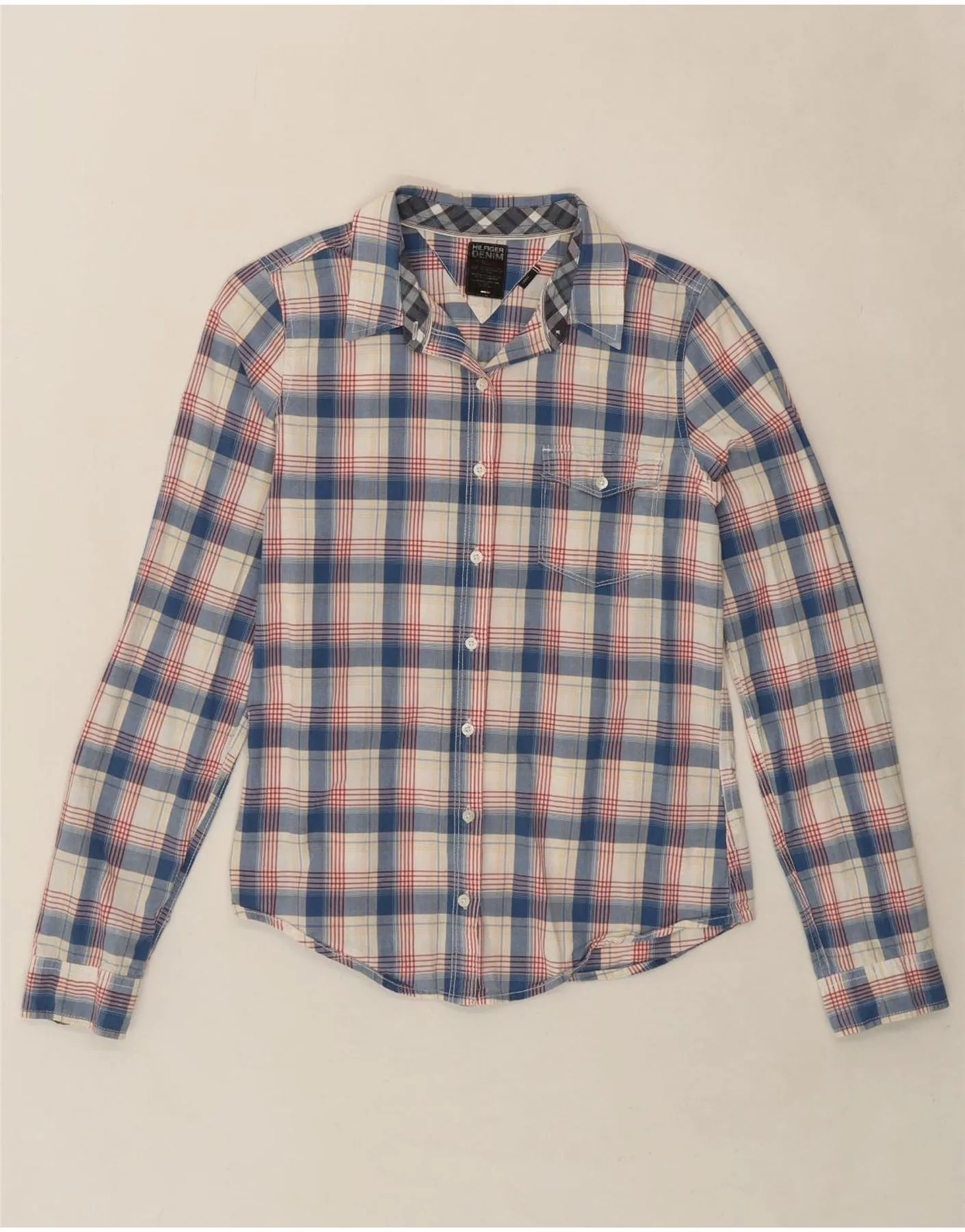 Recycled Polyester Blend Practical Choice TOMMY HILFIGER Womens Shirt UK 14 Large White Check