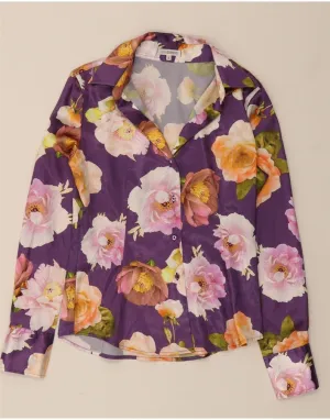 Embroidered Detail NARACAMICEE Womens Shirt Blouse UK 12 Medium Purple Floral Polyester