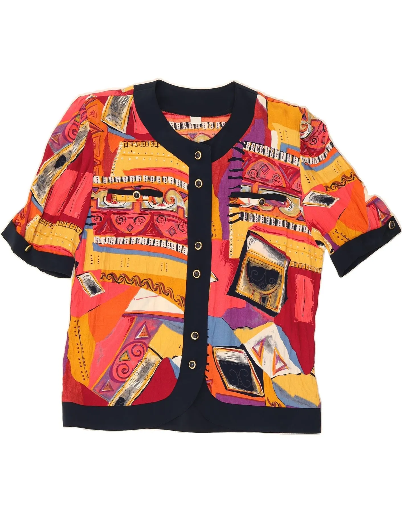 Checkered Look VINTAGE Womens Shirt Blouse IT 46 Large Multicoloured Geometric