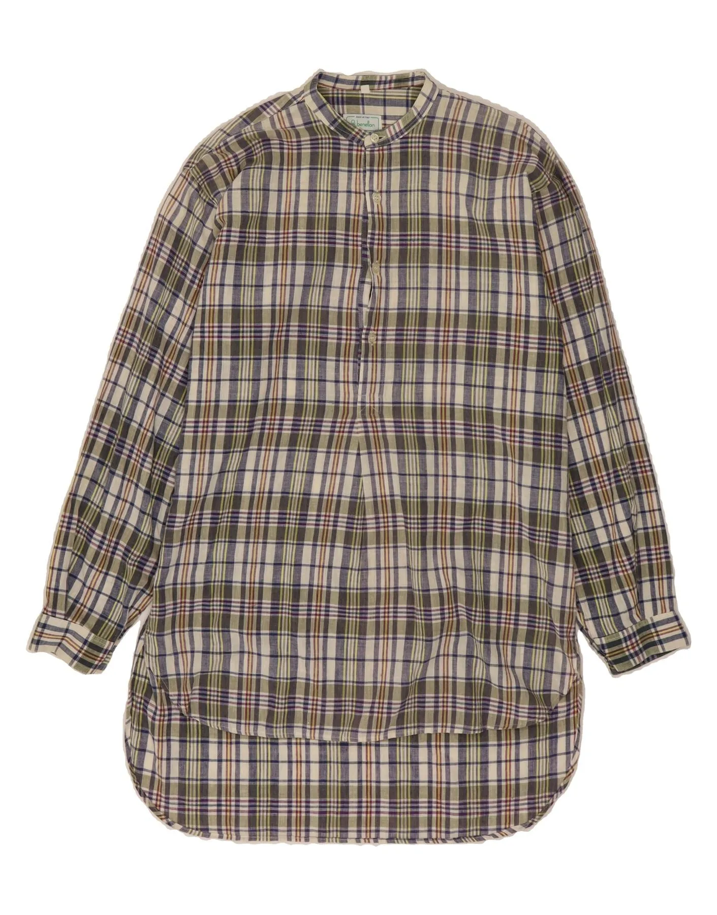 Anti Odor Treatment BENETTON Womens Shirt Dress UK 14 Medium Green Check Cotton