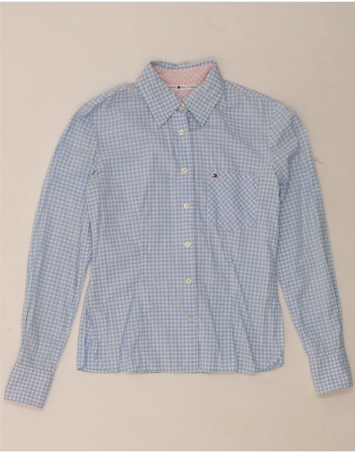 Evening Elegance TOMMY HILFIGER Womens Shirt US 6 Medium Blue Gingham Cotton