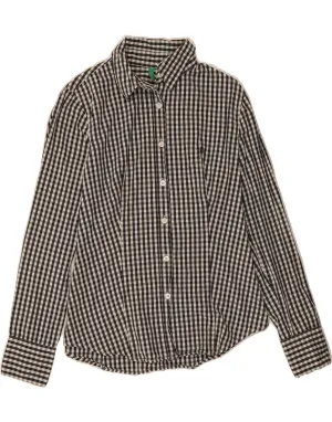BENETTON Womens Shirt UK 14 Medium Black Gingham Cotton Polished Placket