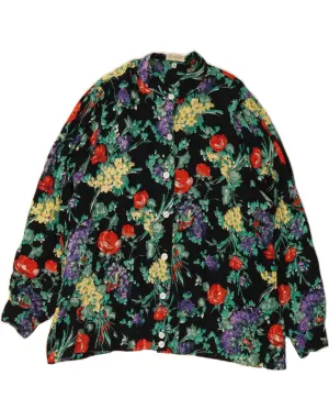 Matte Look High Neck LARISSA Womens Shirt Blouse EU 42 Large Black Floral Viscose