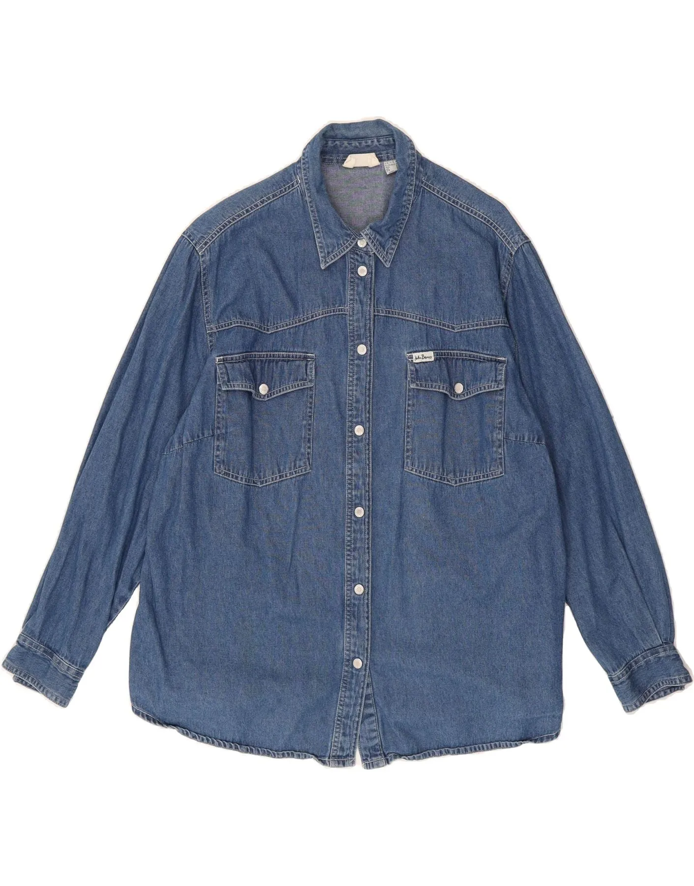 Beach Ready JOHN BANER Womens Denim Shirt UK 22/24 2XL Blue Cotton