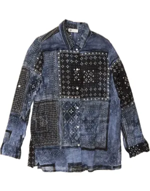 DIANA GALLESI Womens Shirt UK 14 Large Blue Patchwork Cotton Unmatched comfort Chic Look