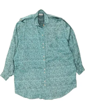 VINTAGE Womens Shirt UK 20 2XL Turquoise Geometric Cotton Smart Appearance