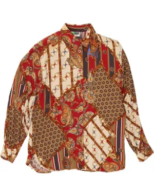 VINTAGE Womens Shirt Blouse UK 14 Medium Multicoloured Patchwork Viscose Neutral Tones