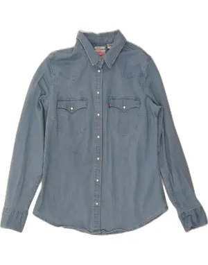 Tailored Cut Wrinkle-Free LEVI'S Womens Denim Shirt UK 14 Large Blue Cotton