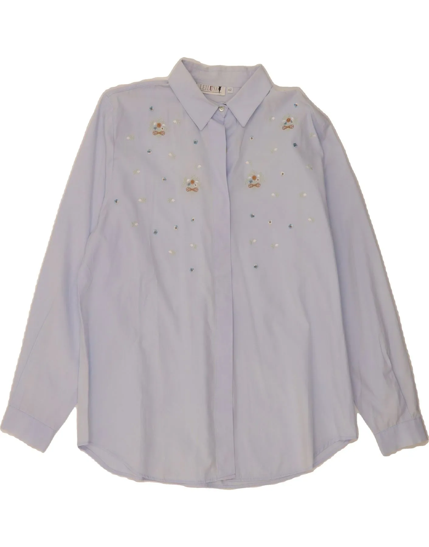 Thermoregulating Fabric Casual Hangout VINTAGE Womens Shirt IT 42 Medium Blue Floral Cotton