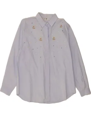 Thermoregulating Fabric Casual Hangout VINTAGE Womens Shirt IT 42 Medium Blue Floral Cotton