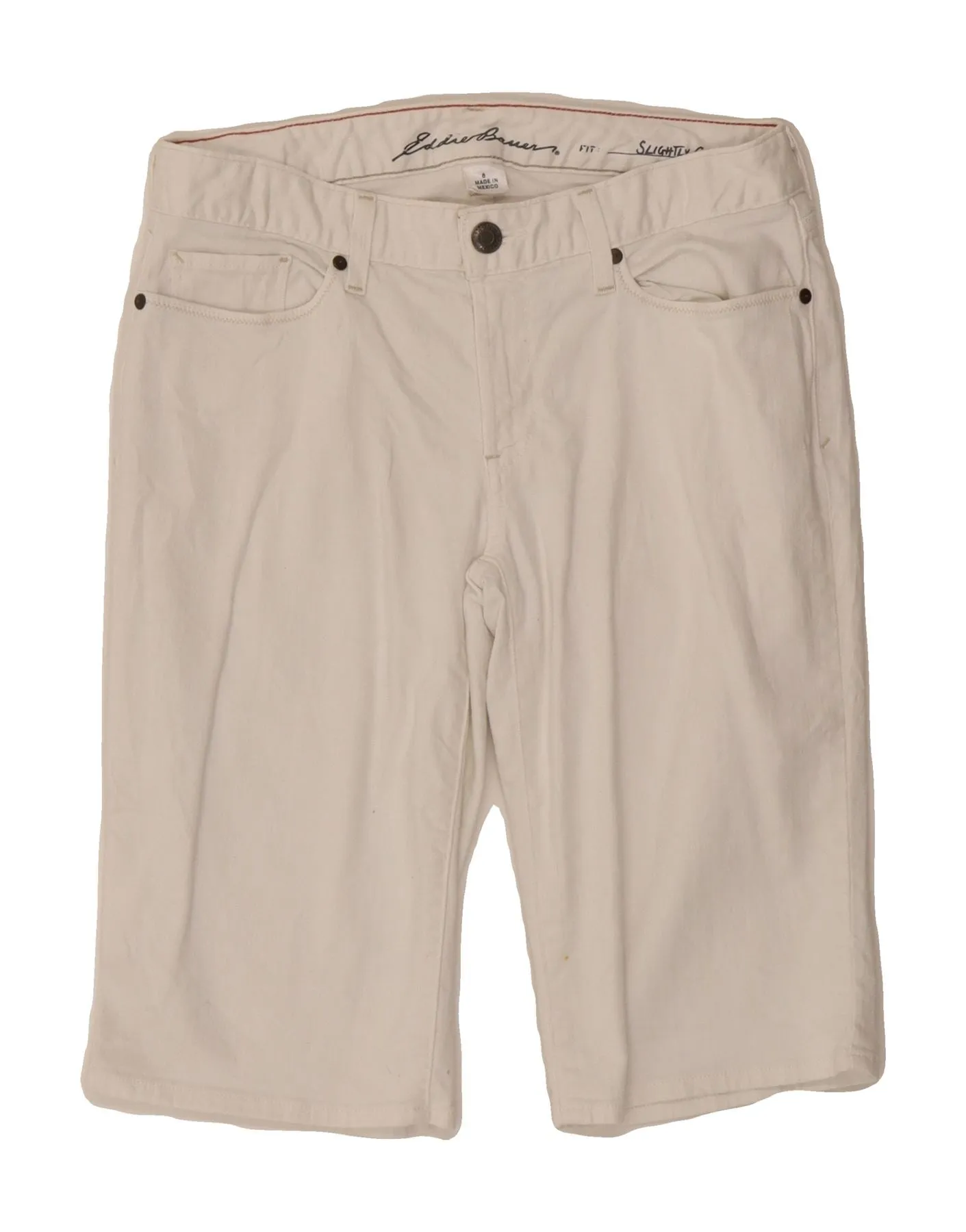 Refined Aesthetic Shimmer Effect EDDIE BAUER Womens Slightly Curvy Casual Shorts US 8 Medium W30 White