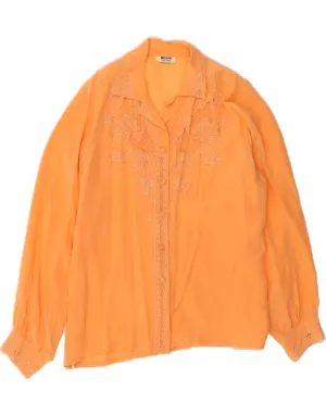 MILANO Womens Shirt Blouse UK 18 XL Orange Floral Silk Plus size option Seamless construction