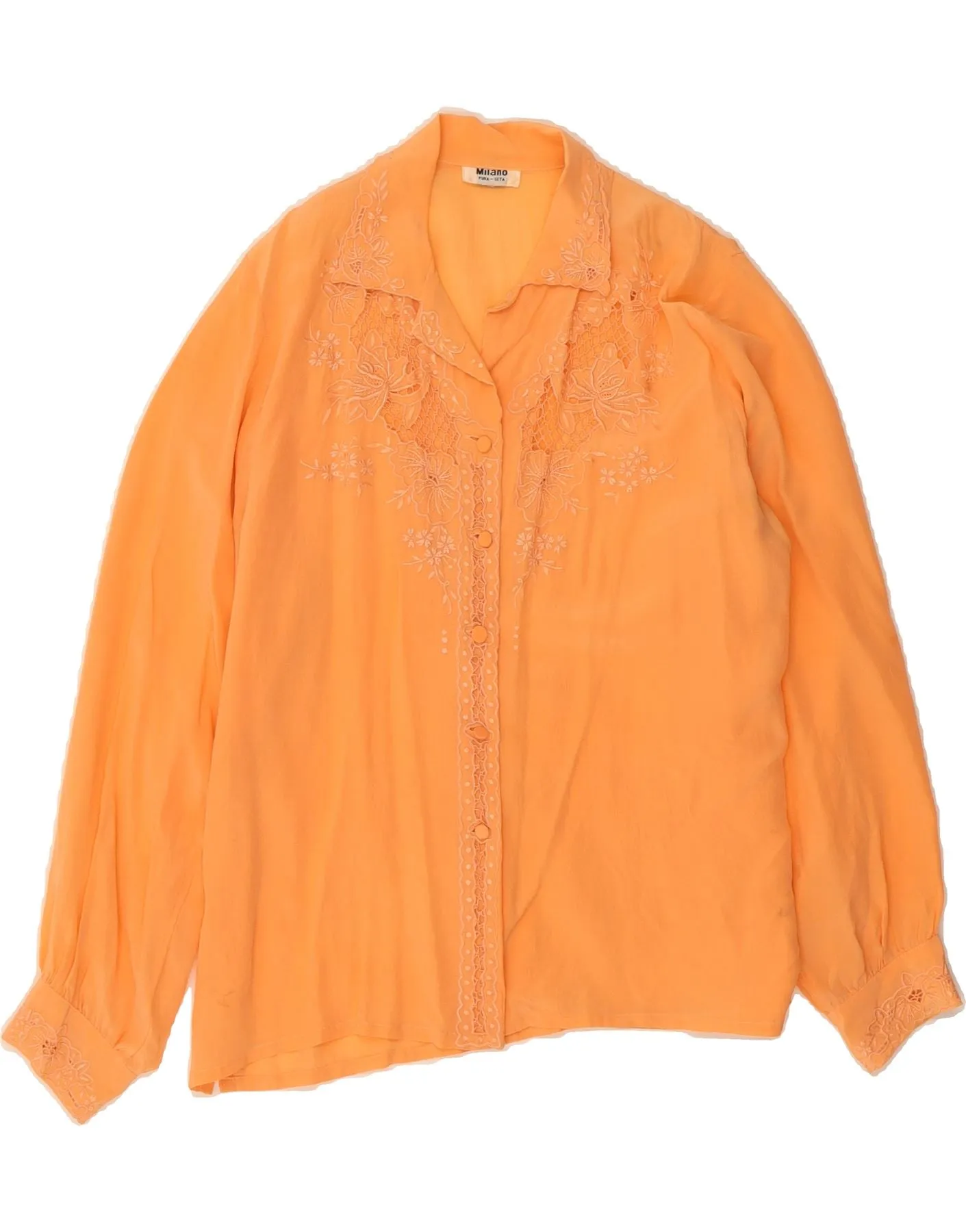 MILANO Womens Shirt Blouse UK 18 XL Orange Floral Silk Plus size option Seamless construction