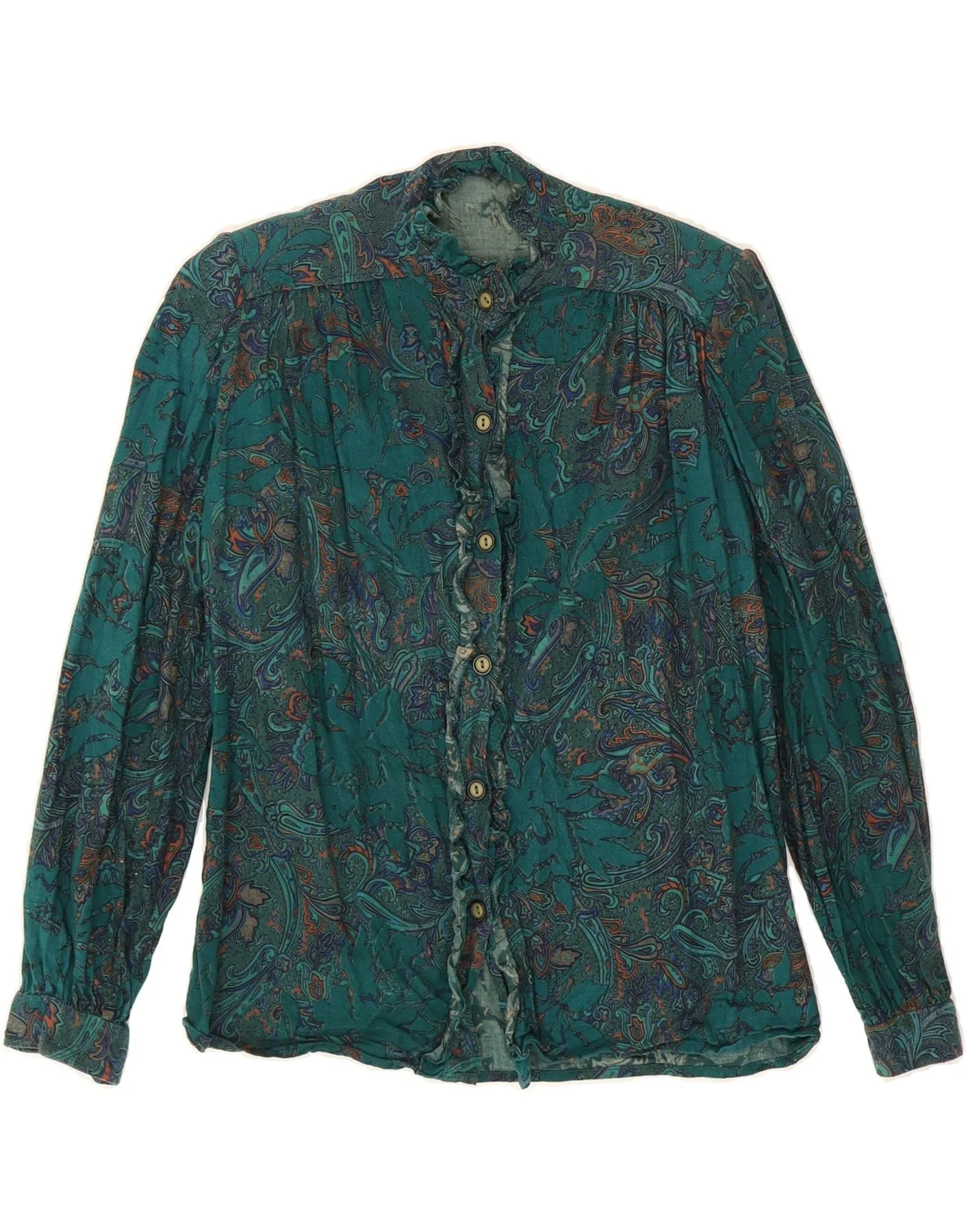 color block Water Repellent Finish VINTAGE Womens Shirt Blouse UK 16 Large Green Floral