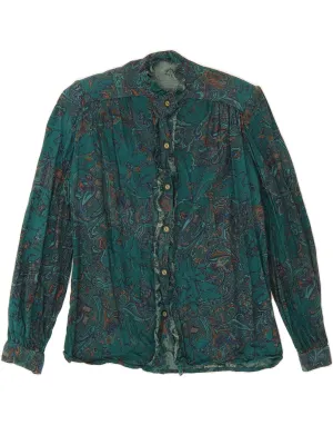 color block Water Repellent Finish VINTAGE Womens Shirt Blouse UK 16 Large Green Floral