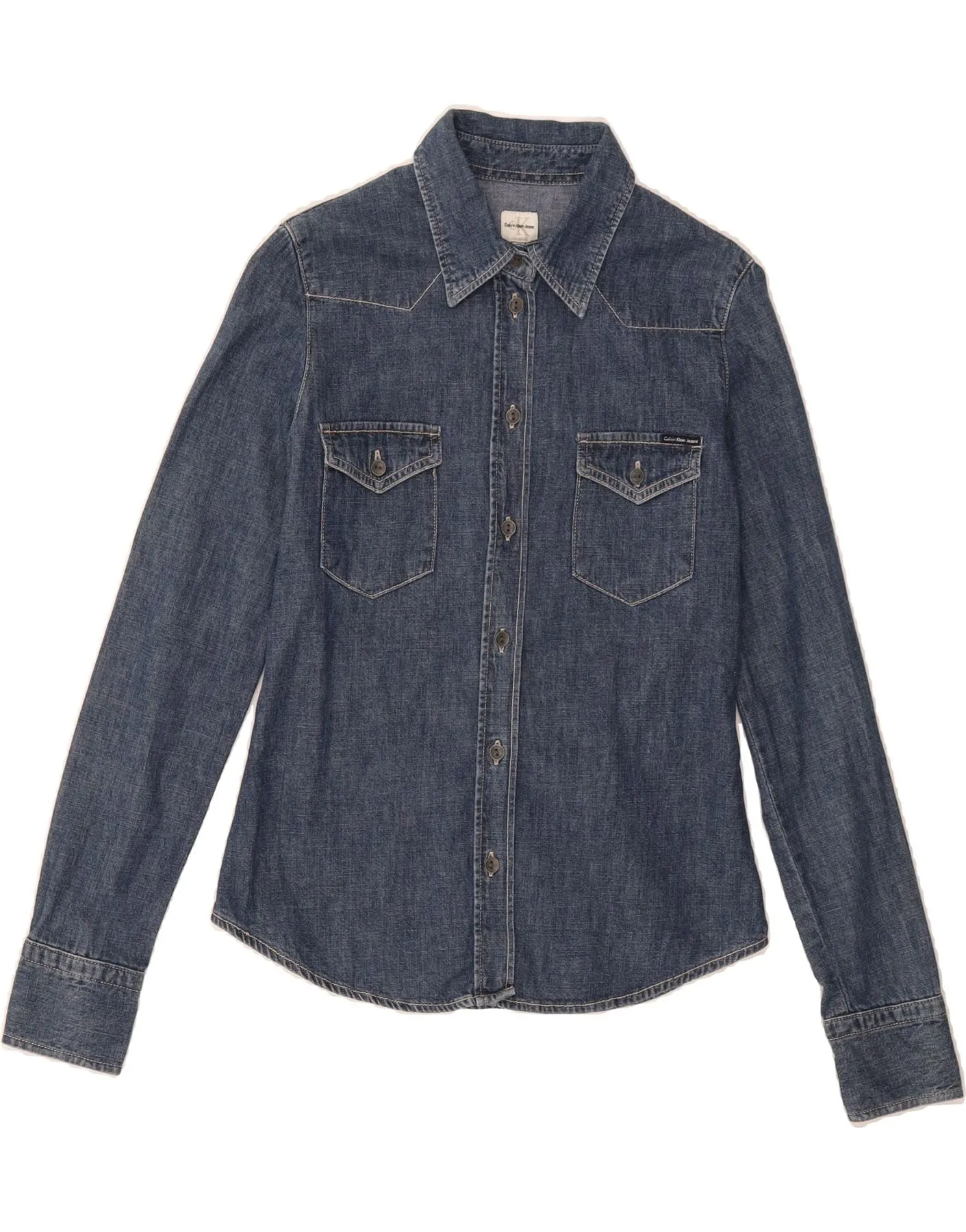 CALVIN KLEIN JEANS Womens Denim Shirt UK 10 Small Blue Cotton Stretchable Cloth