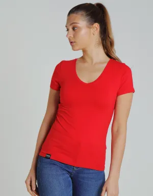 Clara V Neck Basic Vermillion Red Smooth Look sale season