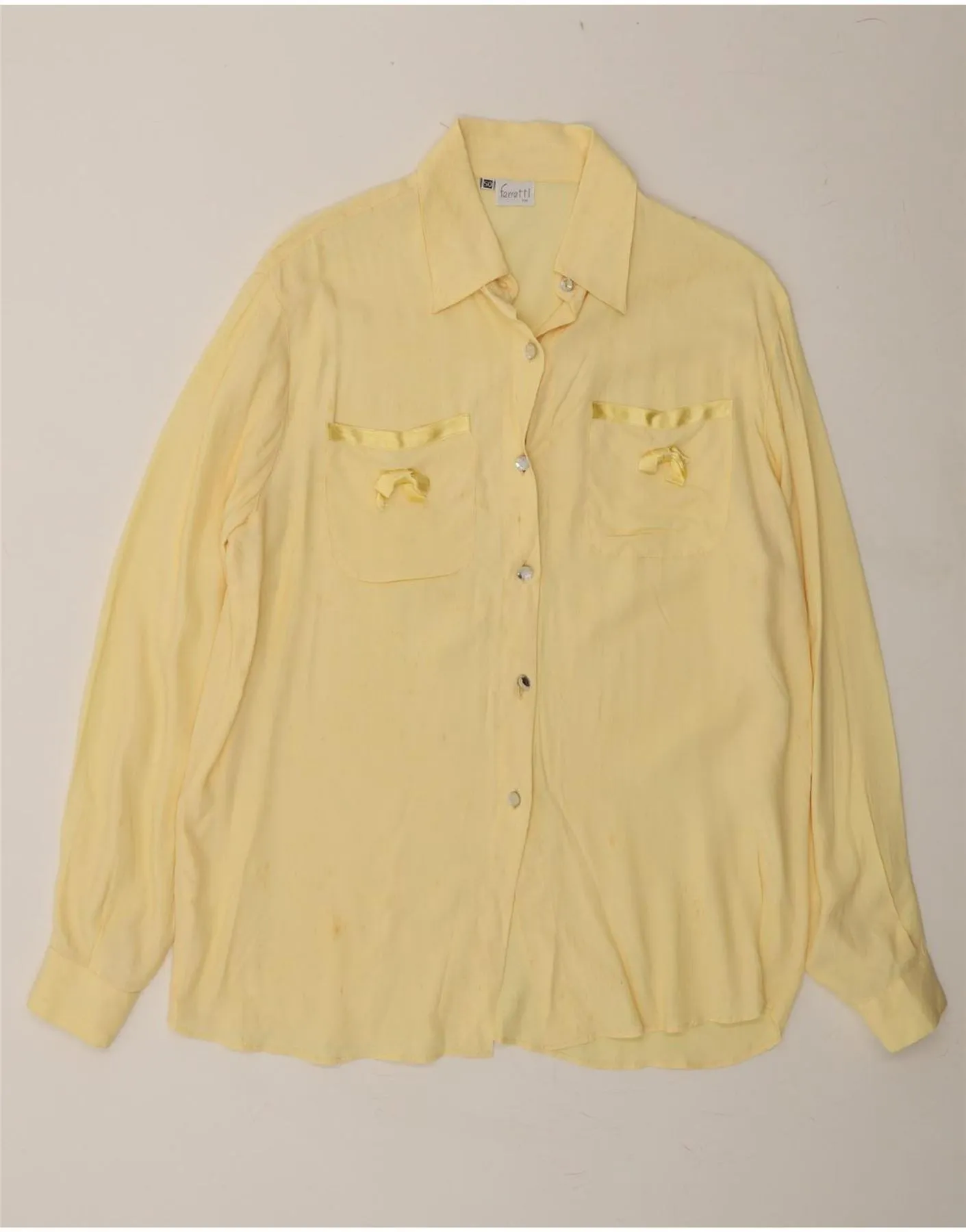 FERRETTI Womens Shirt Blouse IT 50 XL Yellow Silk Anti Pilling Treatment Monochrome Palette