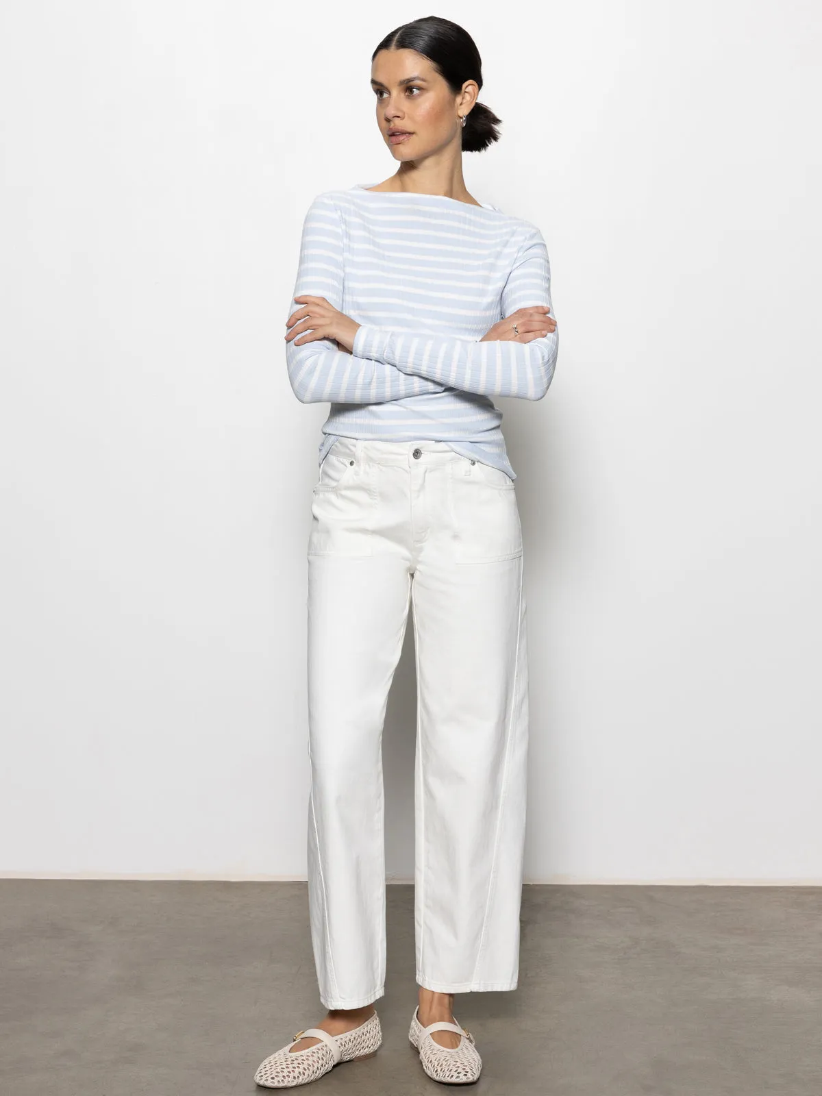 District Column Standard Rise Ankle Jean Bleached White Sport Layer Breathable Comfort